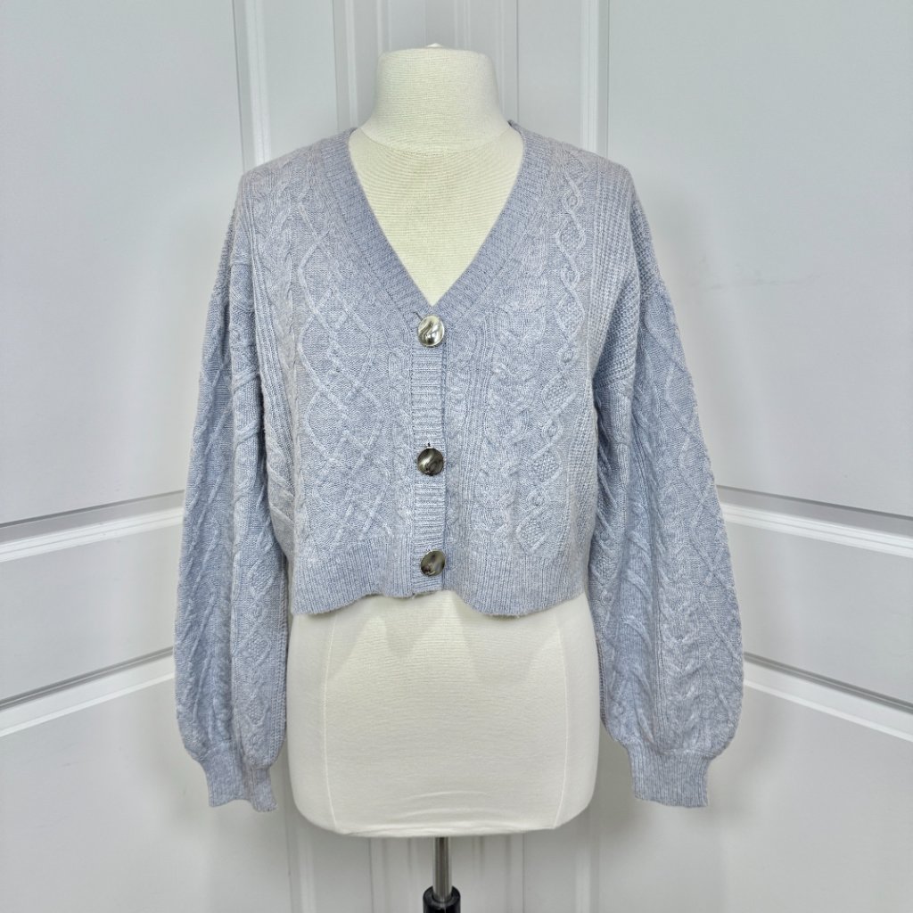 Cami Nyc Merino Wool Cropped Cable Knit Cardigan Xs Gray Balletcore Romantic
